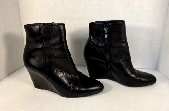 Via Spiga Shoes - Via Spiga Black Leather Wedge Ankle Boots Size US6M/Euro36 Booties Zip Italian